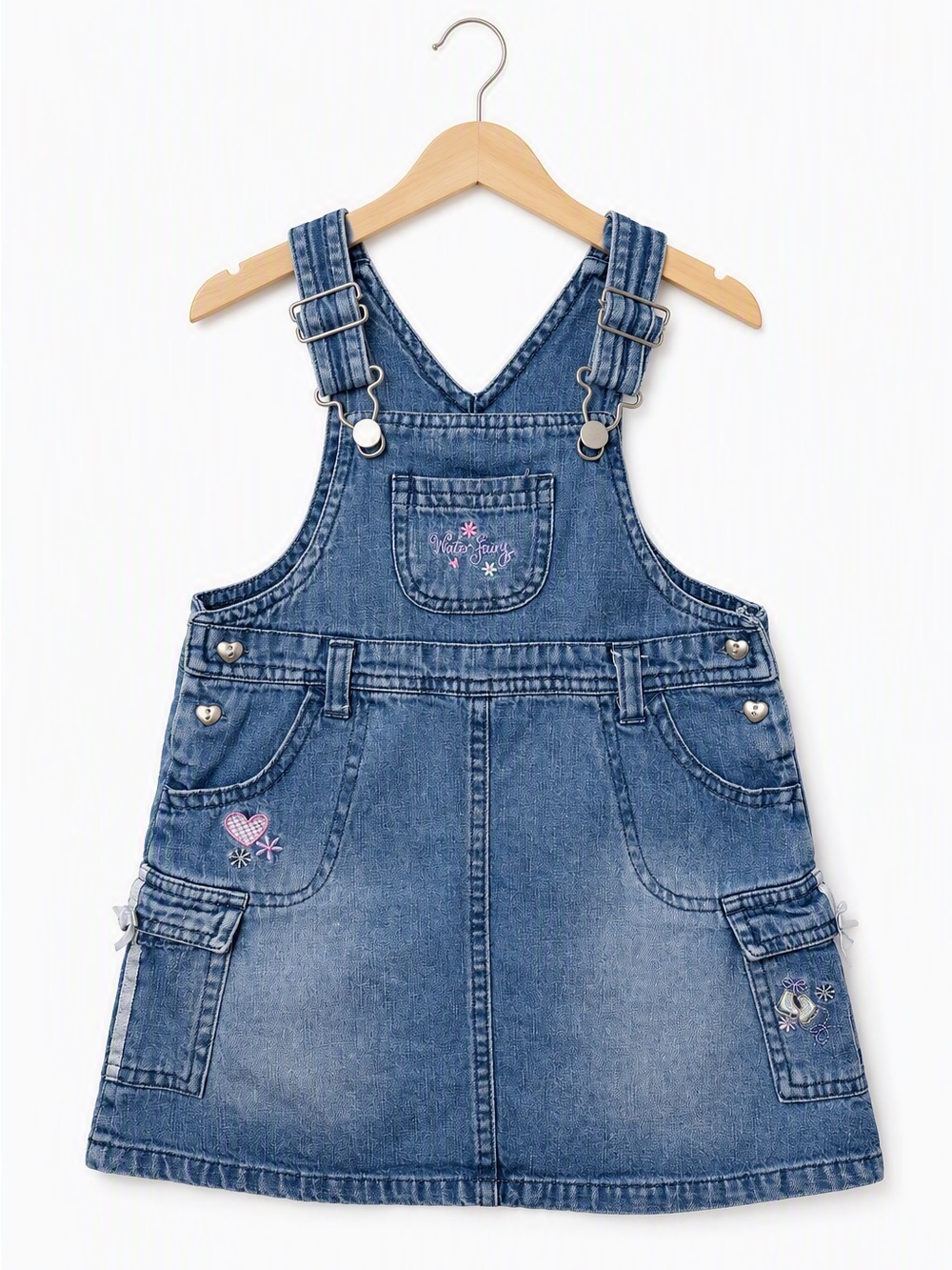 Vintage 90s George Winter Fairy Embroidered Cargo Denim Jumper Dress 24M